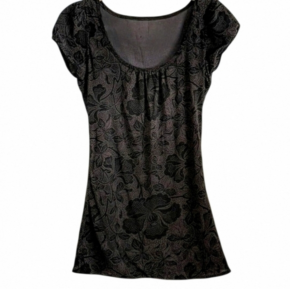 Express Tops - Vintage Y2K Express Cap Sleeve Floral Scoop Neck Sheer Arm. Sz. L